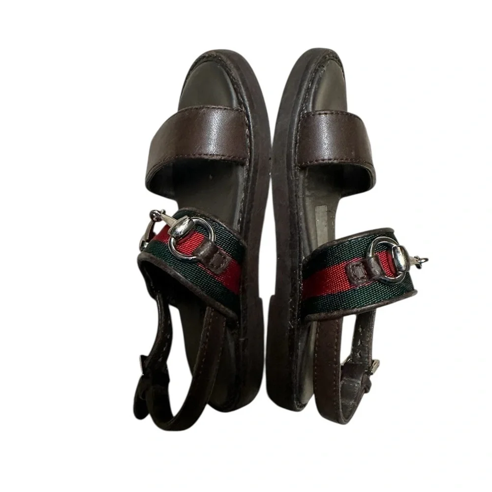 Gucci Brown and Red Sandals with Leather Straps